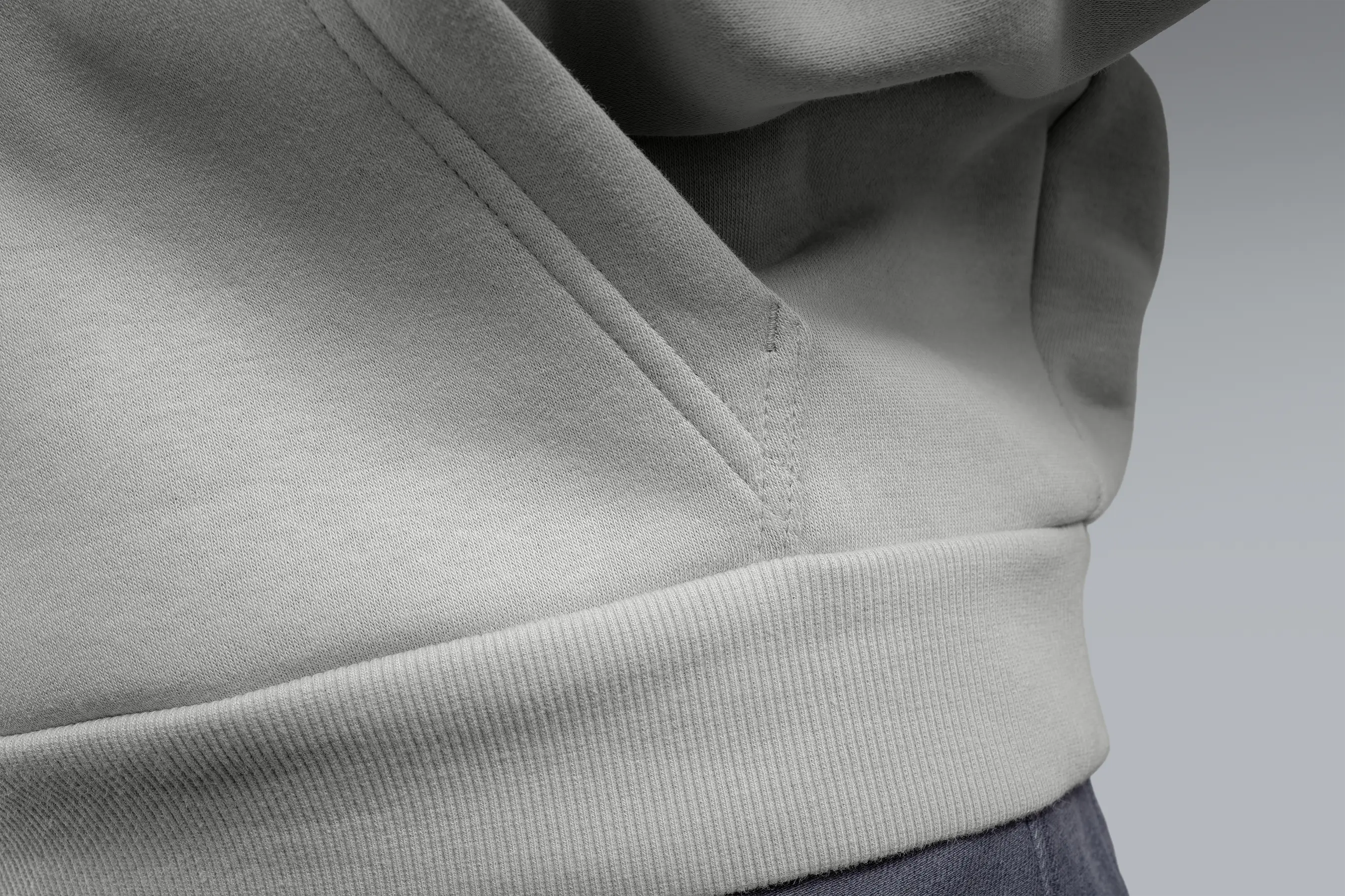 Close-up of the kangaroo pocket area of the Boxcut hoodie
