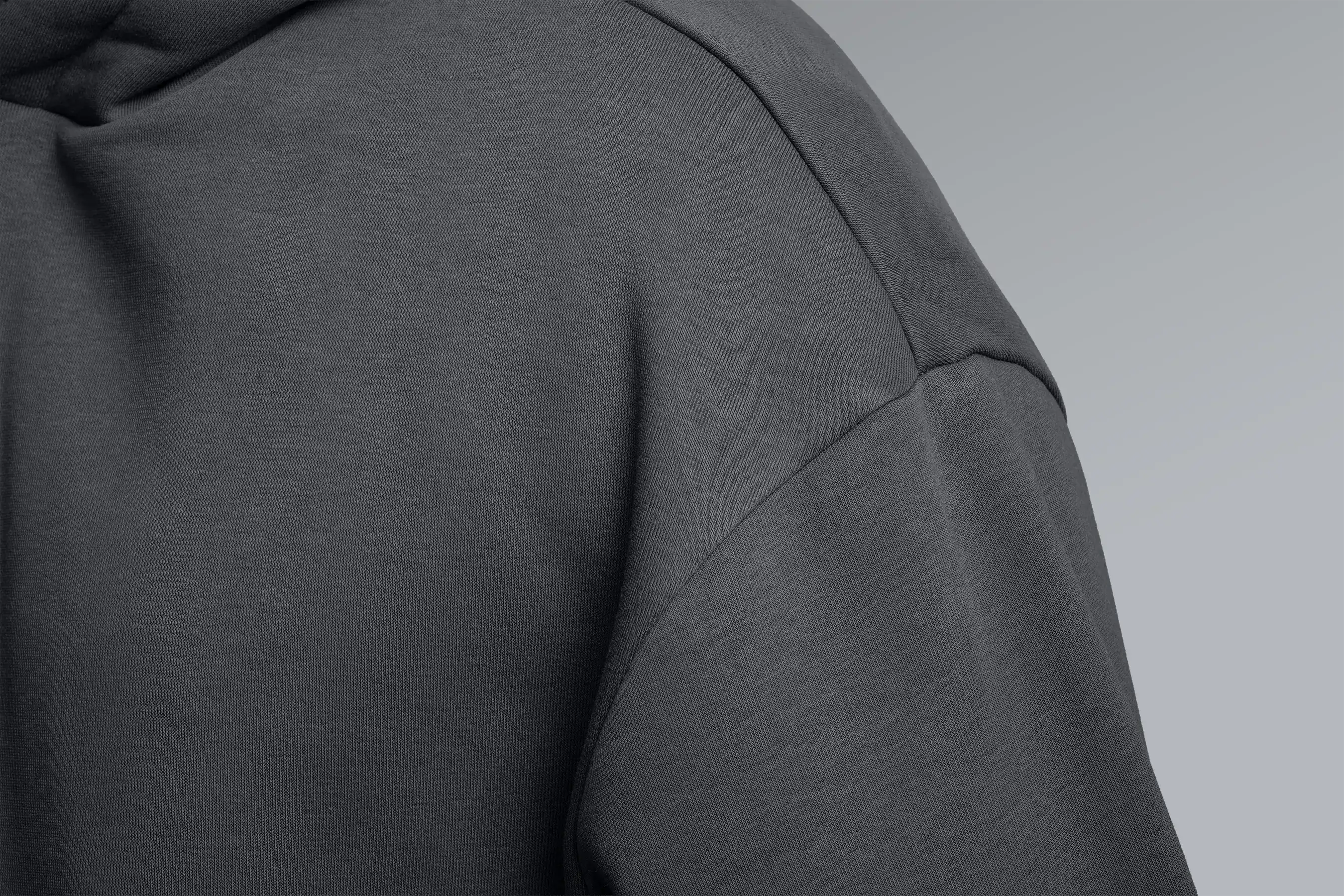 Close-up of the shoulder area of the Boxcut hoodie
