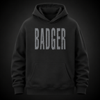 Schwarzer Oversized Hoodie mit distressed BADGER Schriftzug auf der Vorderseite