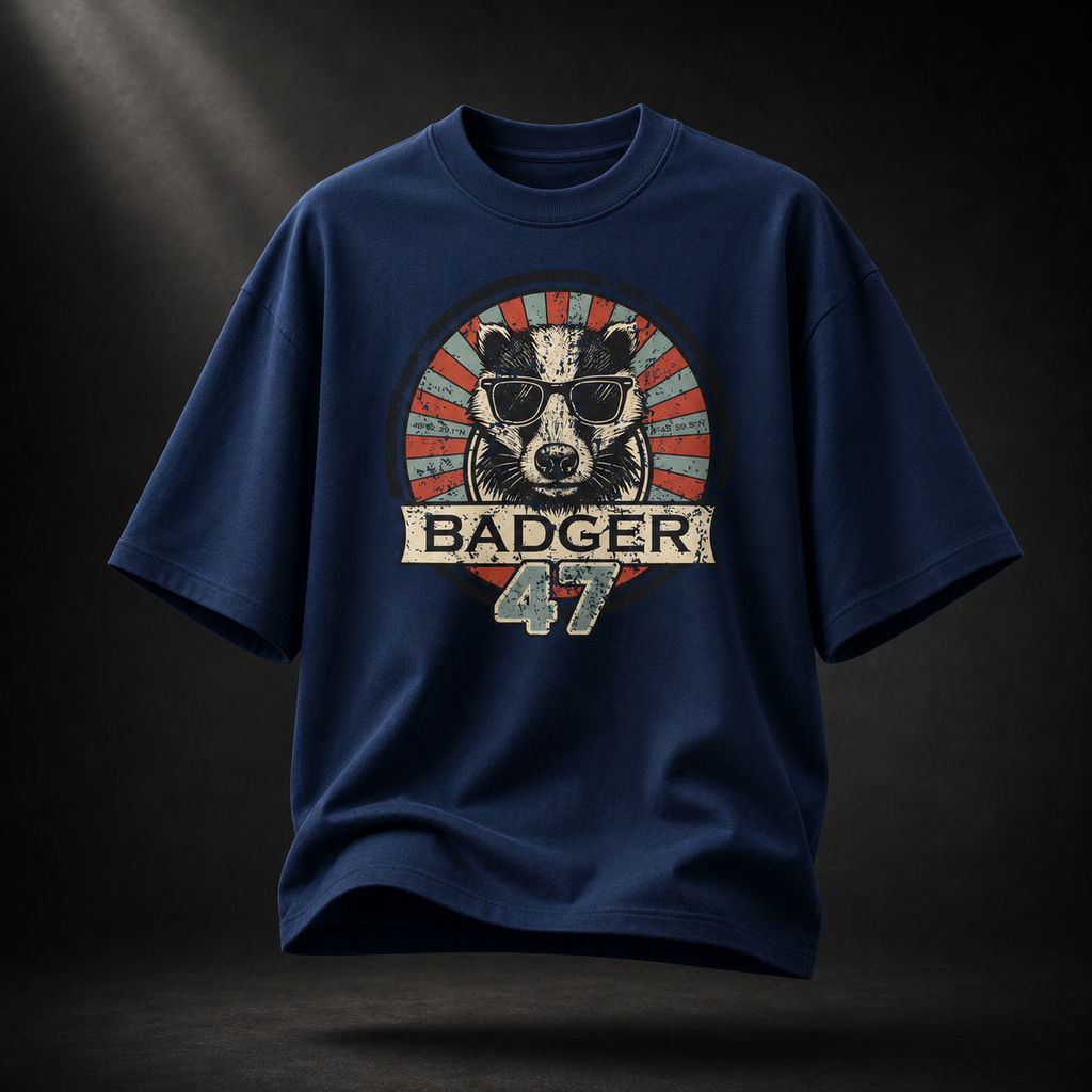 Dunkelblaues Badger 47 Oversized T-Shirt in French Navy mit Vintage-Dachs-Grafik und lockerem Oversize-Schnitt