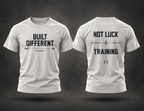 BADGER47 Built Different T-Shirt als Ghost-Mockup mit Not Luck Training Rückenprint

