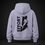 Rückansicht eines lavendelfarbenen Damen Bio-Hoodies mit schwarzem EFFORT badger Print
