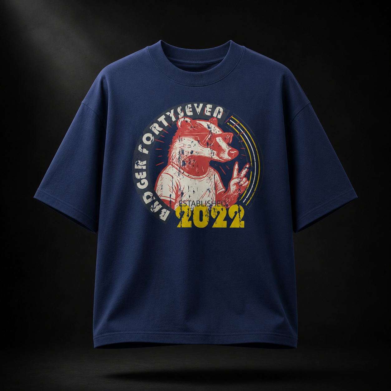 Dunkelblaues Forty Seven Badger Oversized T-Shirt in French Navy mit Vintage-Grafik