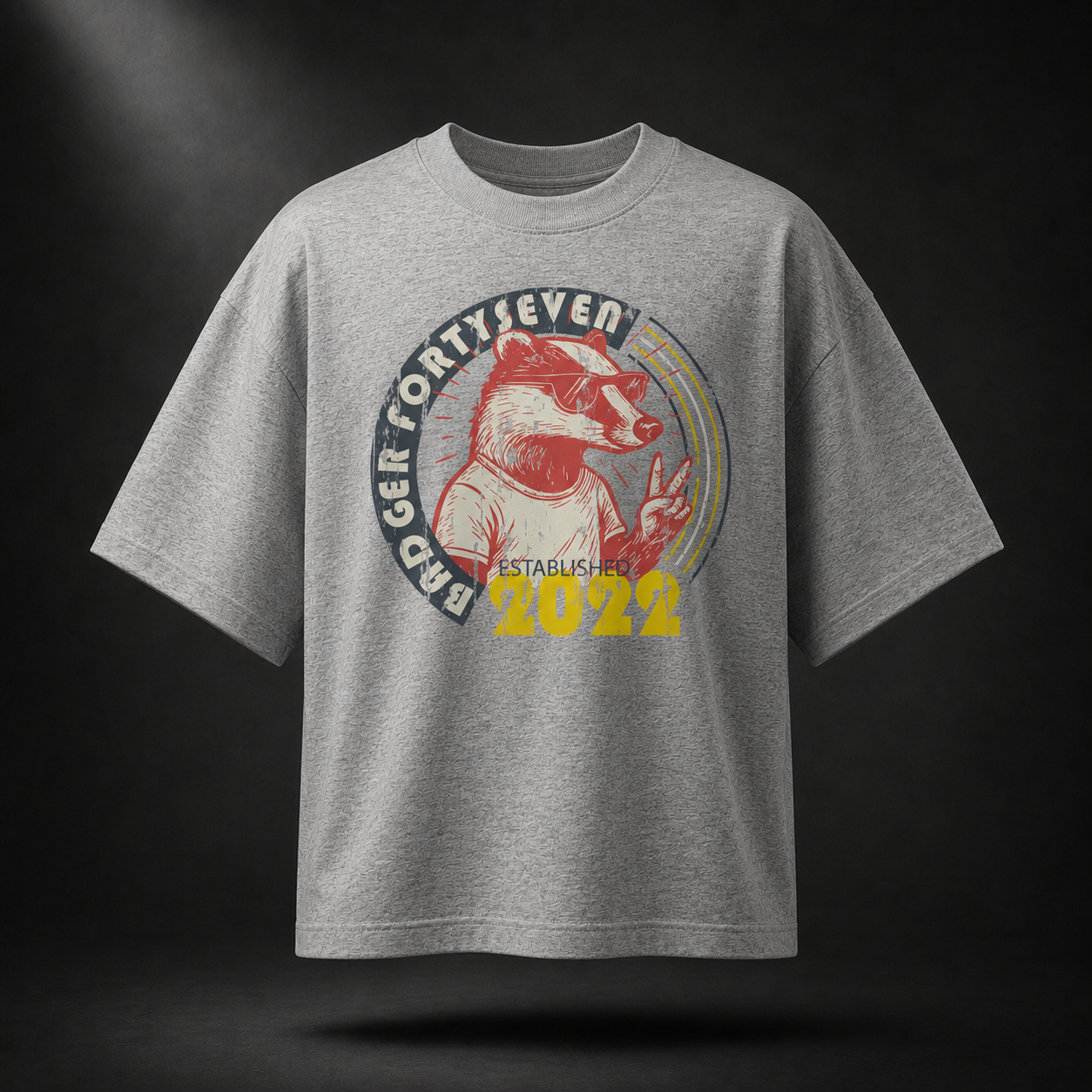 Hellgrau meliertes Forty Seven Badger Oversized T-Shirt mit Vintage-Grafik
